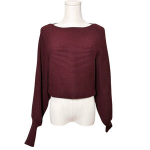 Altar'd State Burgundy Ribbed Boat Neck Long Sleeve Batwing Sweater Medium